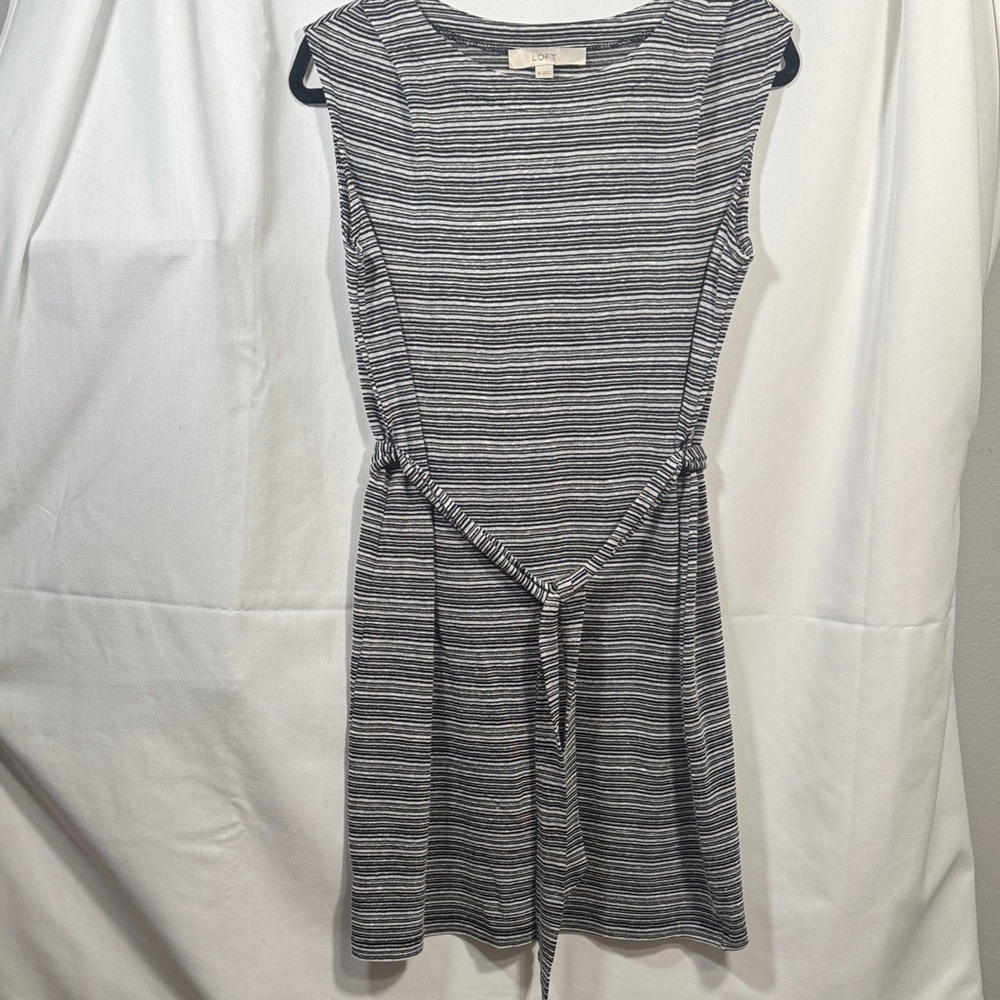 LOFT Striped Sleeveless Sheath Dress Tie Waist Belted Space Dye Knit
